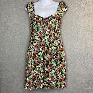 Nanette Lepore Dress Size 6 Black Green Floral Sheath Above Knee Sleeveless